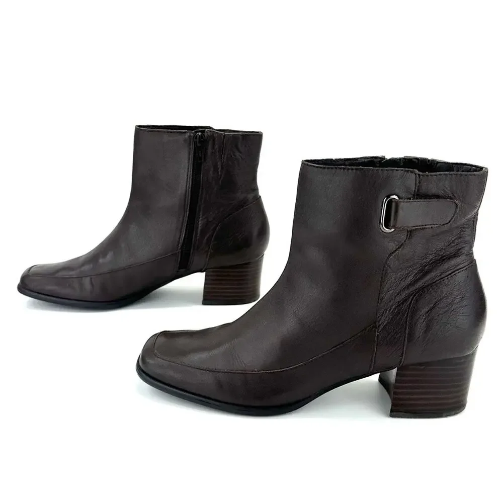 Easy Spirit Franchises Women Brown Ankle Boot Size 10 Leather Block Heel Bootie